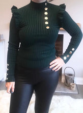Load image into Gallery viewer, Dark Green Ribbed Gold Button Jumper

